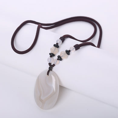 Natural stone Necklace White jade opal Water droplets Teardrop Pendant Necklace Women Lariat Beads Knotted Bohemia Necklace Yoga