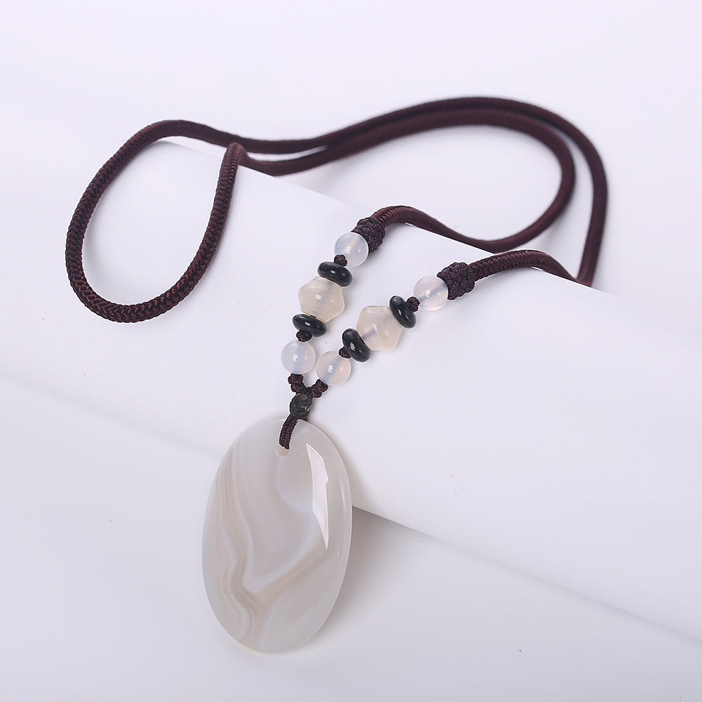 Natural stone Necklace White jade opal Water droplets Teardrop Pendant Necklace Women Lariat Beads Knotted Bohemia Necklace Yoga