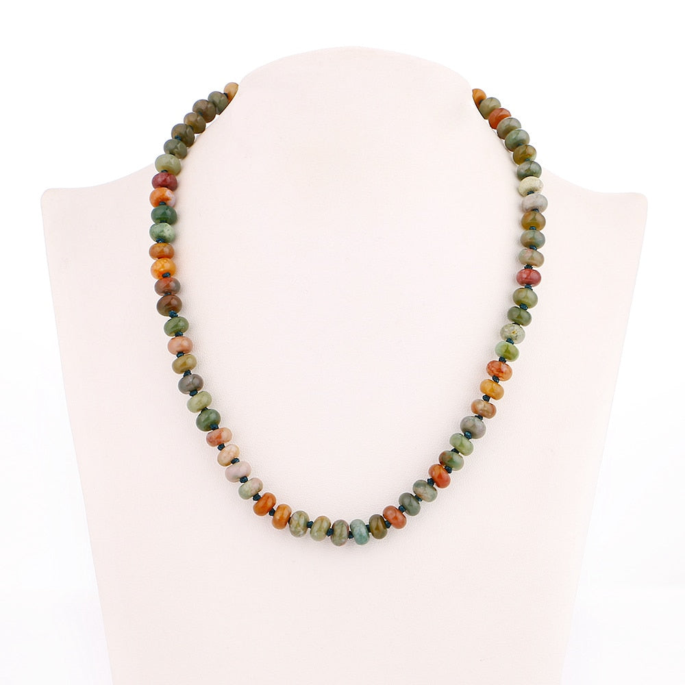 Natural stone necklace lava pearl long tassel women meditation necklace knotted pearl yoga necklace jewelry Colorful Agate DK