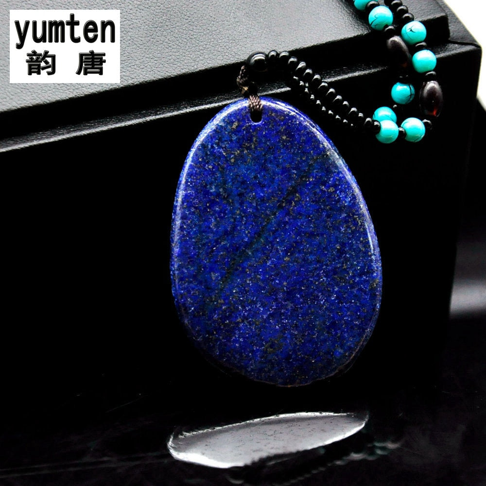 Necklace Men Women Love Fine Jewerly Lapis Lazuli Pingentes Colgantes Mujer Moda Charms Black Round Beads Chain Stone Pendant