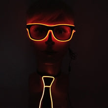 Carica l'immagine nel visualizzatore di Gallery, Neon Light Party Tie Festive Rave Apparel Accessories LED Eye Wear Glowing EL Wire Glasses For Men Women