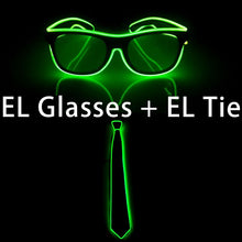 Carica l'immagine nel visualizzatore di Gallery, Neon Light Party Tie Festive Rave Apparel Accessories LED Eye Wear Glowing EL Wire Glasses For Men Women