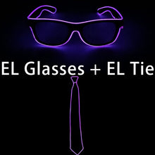 Carica l'immagine nel visualizzatore di Gallery, Neon Light Party Tie Festive Rave Apparel Accessories LED Eye Wear Glowing EL Wire Glasses For Men Women