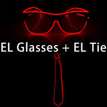Carica l'immagine nel visualizzatore di Gallery, Neon Light Party Tie Festive Rave Apparel Accessories LED Eye Wear Glowing EL Wire Glasses For Men Women