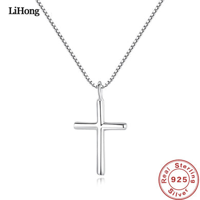 Nuova collana in argento sterling 100% 925 Collana con pendente a croce semplice Catena in argento Collana di gioielli da donna e da uomo 