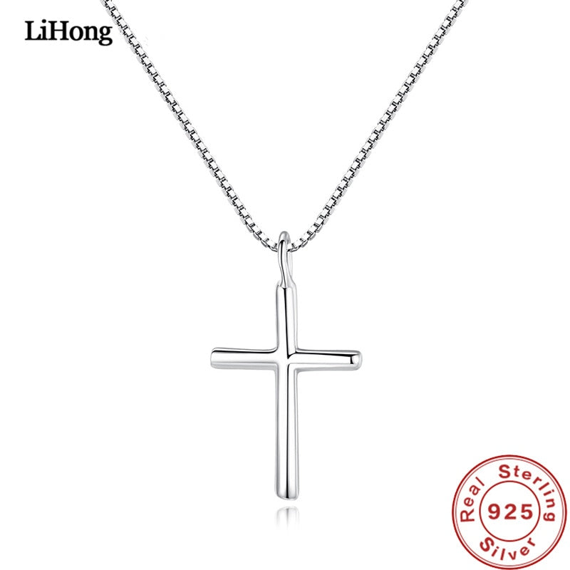 Nuova collana in argento sterling 100% 925 Collana con pendente a croce semplice Catena in argento Collana di gioielli da donna e da uomo 