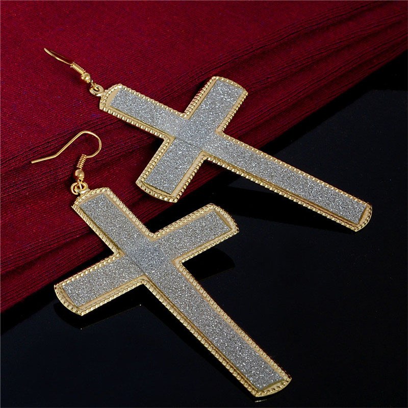 New 2015 Cross Drop Earrings Fashion Accessories Gold Filled Dangle Earrings Jewelry Women Gift TL299