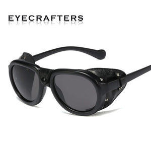 2023 Men Steampunk Metal Gothic Goggles Sunglasses Women Retro Leather With Side Shades Round Sun glasses