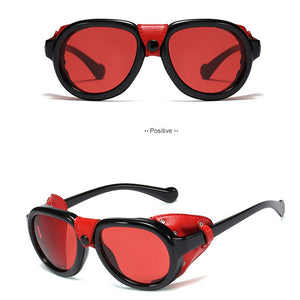 2023 Men Steampunk Metal Gothic Goggles Sunglasses Women Retro Leather With Side Shades Round Sun glasses