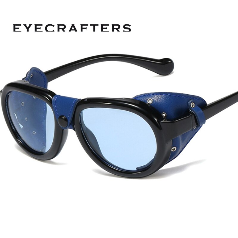 2023 Men Steampunk Metal Gothic Goggles Sunglasses Women Retro Leather With Side Shades Round Sun glasses