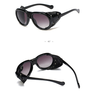 2023 Men Steampunk Metal Gothic Goggles Sunglasses Women Retro Leather With Side Shades Round Sun glasses