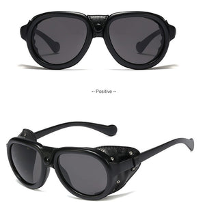 2023 Men Steampunk Metal Gothic Goggles Sunglasses Women Retro Leather With Side Shades Round Sun glasses