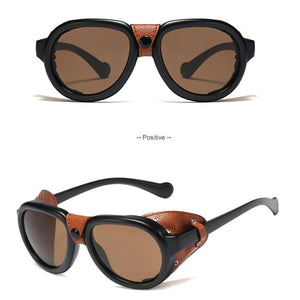 2023 Men Steampunk Metal Gothic Goggles Sunglasses Women Retro Leather With Side Shades Round Sun glasses