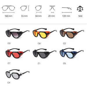 2023 Men Steampunk Metal Gothic Goggles Sunglasses Women Retro Leather With Side Shades Round Sun glasses