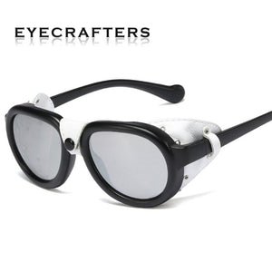 2023 Men Steampunk Metal Gothic Goggles Sunglasses Women Retro Leather With Side Shades Round Sun glasses
