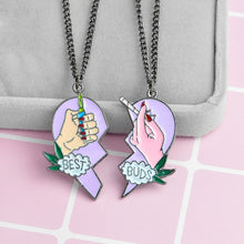 Load image into Gallery viewer, New 2pcs/Set Splice Best Friends Forever Couple Necklace Best Buds Lighter and Cigarettes Broken Heart Shape Pendant Necklace