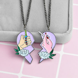 New 2pcs/Set Splice Best Friends Forever Couple Necklace Best Buds Lighter and Cigarettes Broken Heart Shape Pendant Necklace