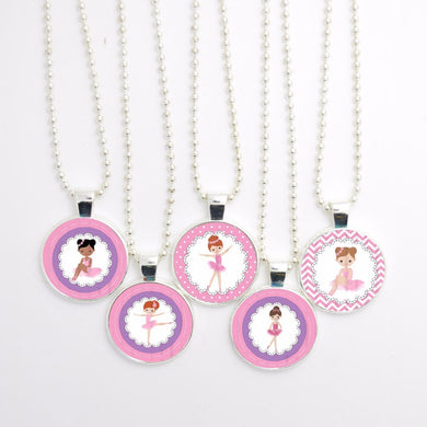 New 5pcs/Lot Adorable Ballerina Girl Necklace, Handmade Glass Cabochon Ball Chain Pendant Necklace, Girl Necklace Party Favors