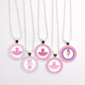 New 5pcs/Lot Adorable Ballerina Girl Necklace, Handmade Glass Cabochon Ball Chain Pendant Necklace, Girl Necklace Party Favors
