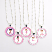 Carica l&#39;immagine nel visualizzatore di Gallery, New 5pcs/Lot Adorable Ballerina Girl Necklace, Handmade Glass Cabochon Ball Chain Pendant Necklace, Girl Necklace Party Favors
