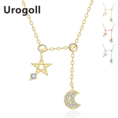 New 925 Sterling Silver Jewelry Fashion Necklaces for Women Star & Moon with Sparkly Zirconia Pendant Necklaces Gifts Wholesale