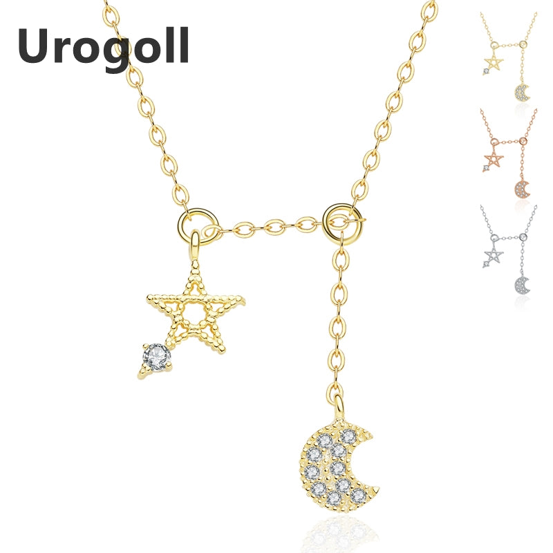 New 925 Sterling Silver Jewelry Fashion Necklaces for Women Star & Moon with Sparkly Zirconia Pendant Necklaces Gifts Wholesale