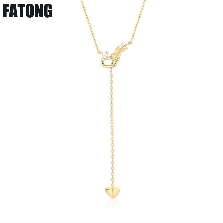 New 925 sterling silver inlaid zircon necklace love cupid arrow necklace female fashion jewelry. J0133