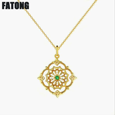 New 925 sterling silver original hollow national wind emerald necklace female retro wild J0242