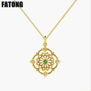 New 925 sterling silver original hollow national wind emerald necklace female retro wild J0242