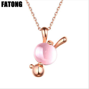 New 925 sterling silver rose gold rabbit necklace female Rose Quartz fashion wild trend boutique J0221