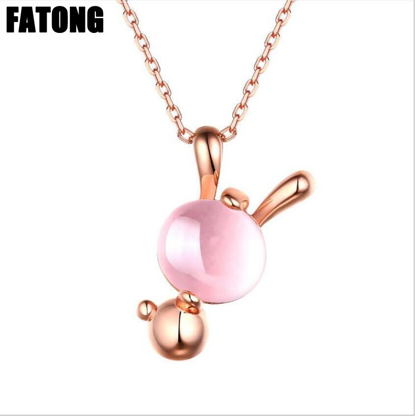 New 925 sterling silver rose gold rabbit necklace female Rose Quartz fashion wild trend boutique J0221
