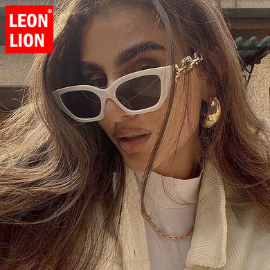 Alloy Chain Leg Cat Eye Sunglasses For Women  Brand White Black Gradient Small Square Sun Glasses Female Sexy Shades