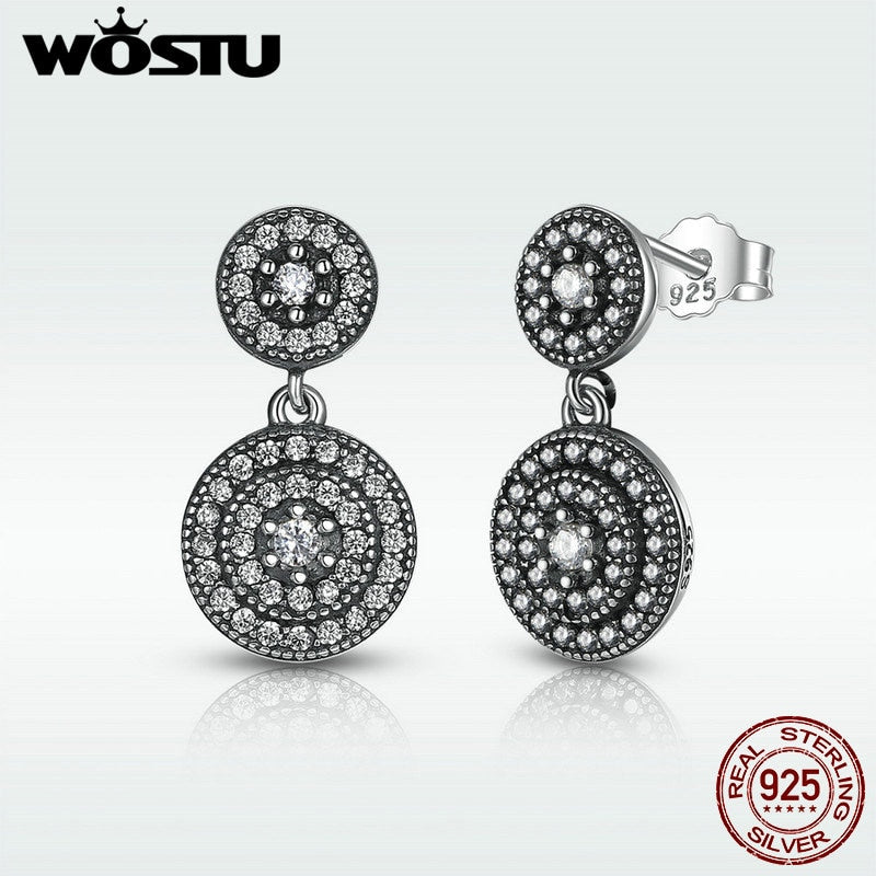 New Arrival 100% 925 Sterling Silver Vintage Radiant Elegance Drop Earrings Clear CZ For Women Luxury Authentic Original Jewelry