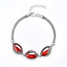 Load image into Gallery viewer, New Arrival 18-21cm 925 Sterling Silver Charm Bracelets Vintage Chalcedony/Garnet Bracelet for Women Female Fine Jewelry