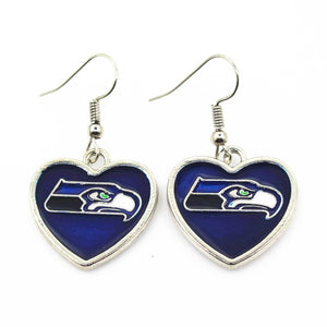 New Arrival 6 pair/lot USA Heart Seattle Seahawks Football Earring Team Sports Long ear hook Drop Earrings for Women Fans