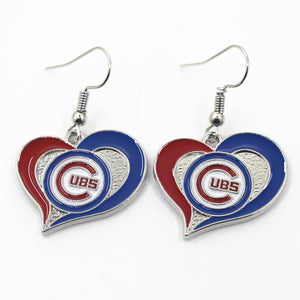 New Arrival 6 pair/lot USA Team Heart Chicago Cubs Football Earring Team Sports Long ear hook Drop Earrings for Women Fans