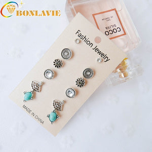 New Arrival 6pcs/Sets 2018 Green Stone Ear Nail Sets Vintage Boho Ear Nail Woman Fashion Ethnic Jewelry Gift