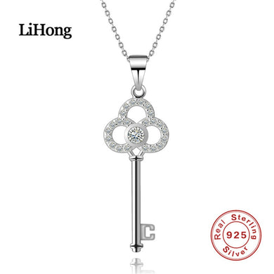 New Arrival 925 Sterling Silver Key , Clear CZ Necklaces & Pendants For Women Fine Jewelry Collares