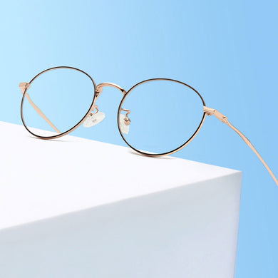 Anti-blue Light Goggles Metal Frame Glasses Myopia Eyewear Oval Optical Eyeglasses with Spring Hinges Unisex