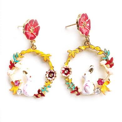 New Arrival Cute Colorful Rabbit Flowers Earrings For Women Vintage Stud Earrings Animal Girl'S Gift