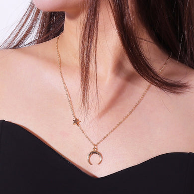 New Arrival Delicate Horn Pendant Necklace Star and Moon Series Zinc Alloy Jewelry for Women Best Gift Accessories