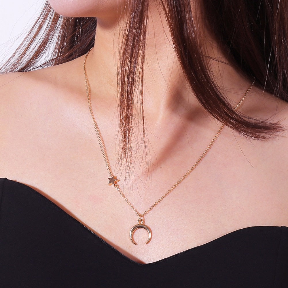 New Arrival Delicate Horn Pendant Necklace Star and Moon Series Zinc Alloy Jewelry for Women Best Gift Accessories