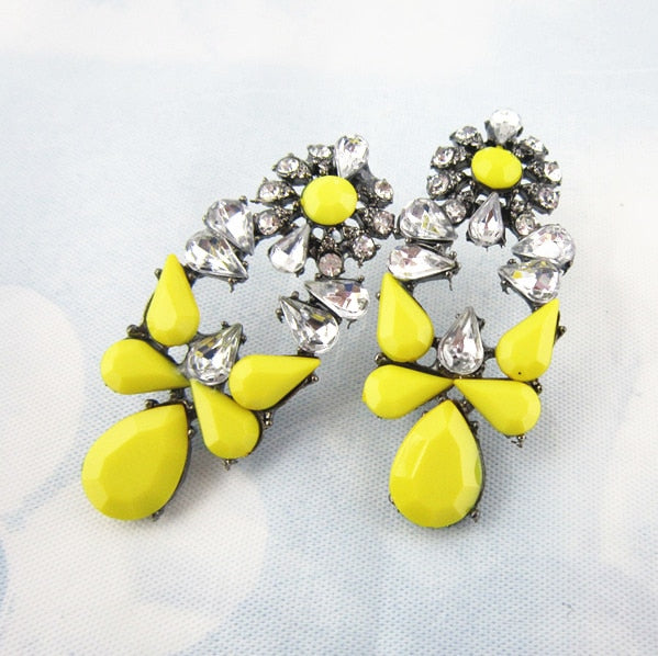 New Arrival Drip Leaves Long Drop Jewelry earrings Latest Design 2015 NEW Color Crystal Yellow Resin stone Statement Earrings