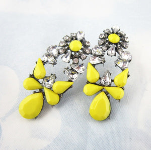 New Arrival Drip Leaves Long Drop Jewelry earrings Latest Design 2015 NEW Color Crystal Yellow Resin stone Statement Earrings