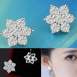 New Arrival Elegent Crystal Snowflake Shaped Silver Plated Women Earrings