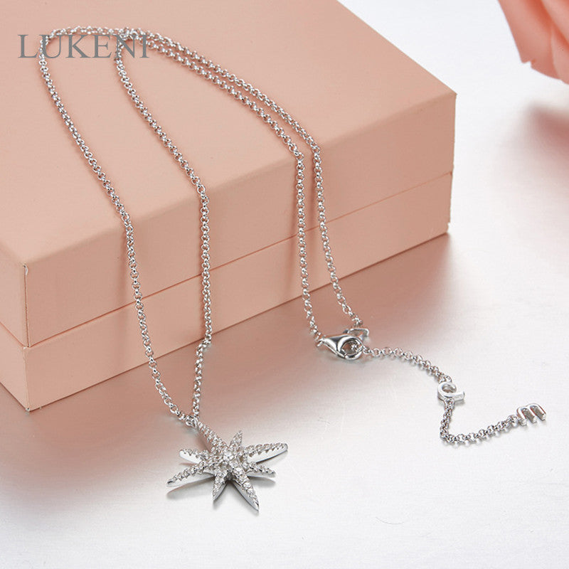 New Arrival Fashion Women 925 Sterling Silver Inl Zircon, Star Star Pendant Necklaces Jewelry Accessories