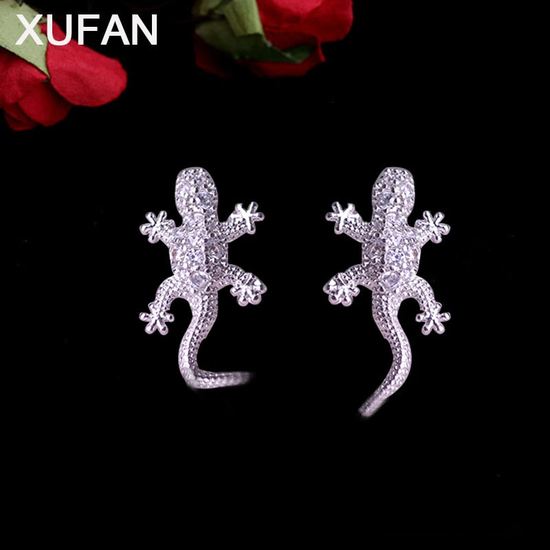 New Arrival Gothic Punk CZ Zircon Lizard Stud Earring for Women Silver Color Animal Geckos Earrings Jwewlry Dropshipping