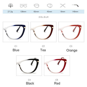 Alloy Frame Eyeglasses Myopia Eyewear with Spring Hinges Anti Blue Ray Cat-Eye Unisex