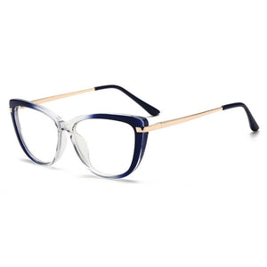 Alloy Frame Eyeglasses Myopia Eyewear with Spring Hinges Anti Blue Ray Cat-Eye Unisex