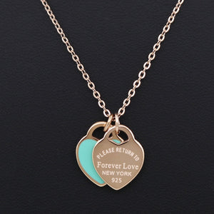 New Arrival Love Double Heart Enamel Ladie FOREVER LOVE Stainless Steel Necklace Drift Bottles Jewelry Wholesale Gift For Women